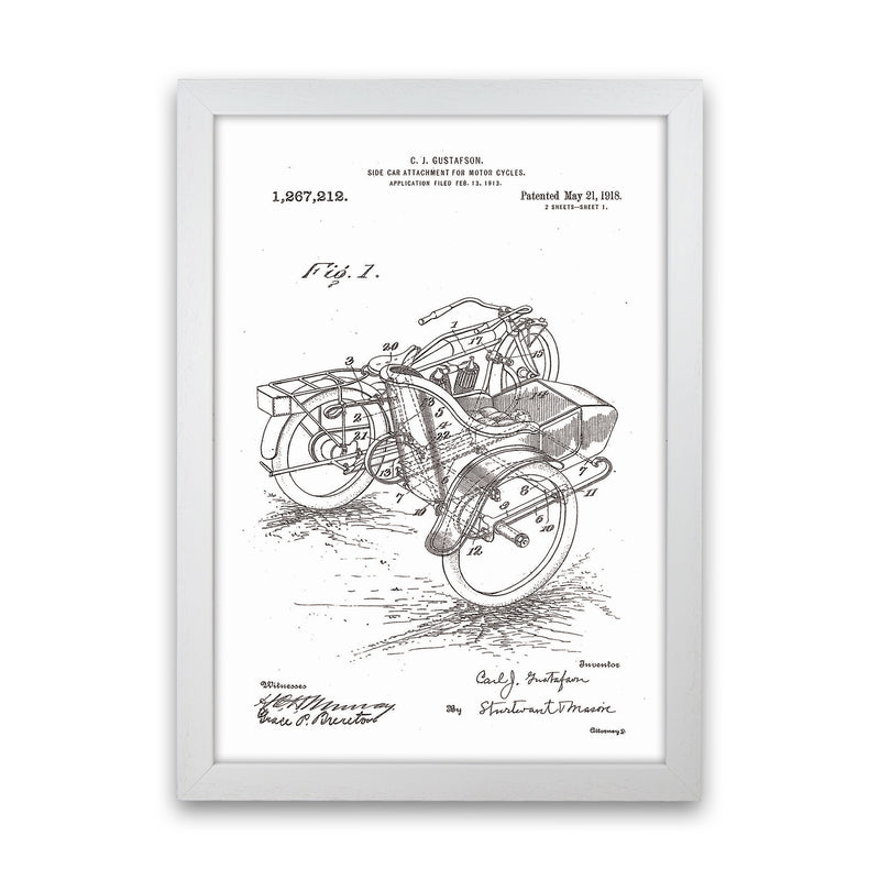 Motorcycle With Side Car Patent Art Print by Jason Stanley White Grain