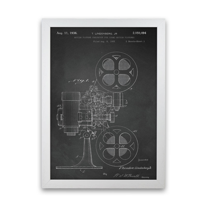 Motion Picture Projector Patent-Chalkboard Art Print by Jason Stanley White Grain