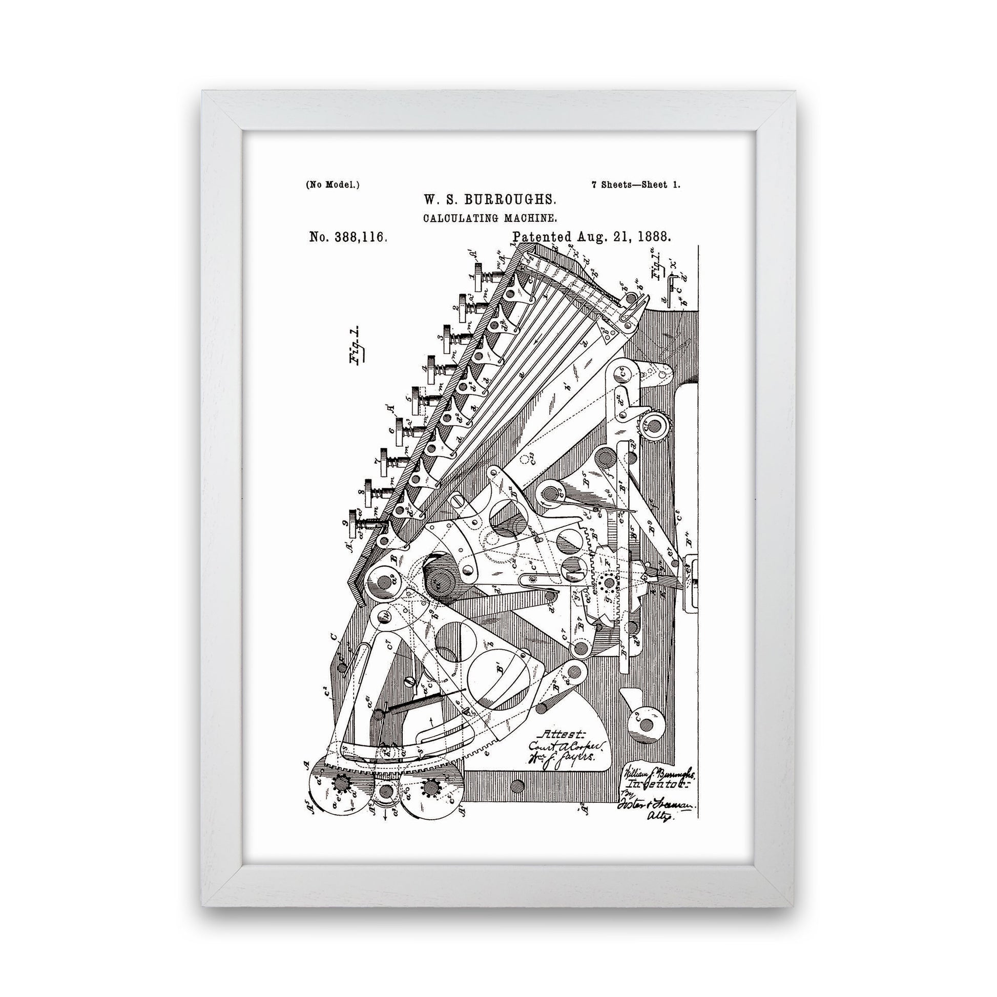 Calculating Machine Patent Art Print by Jason Stanley White Grain