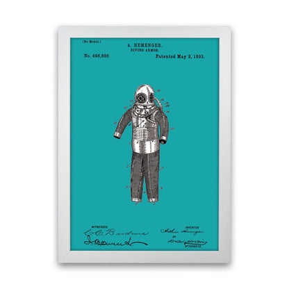 Diving Armor Patent Blue Art Print by Jason Stanley White Grain