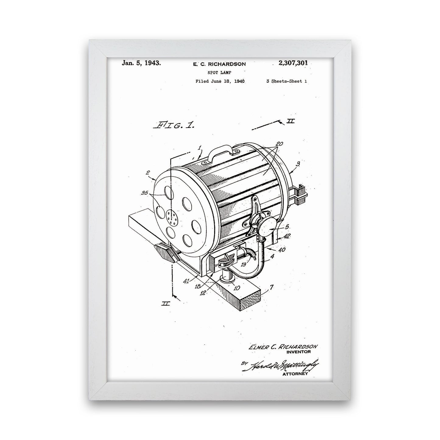 Cinema Spot Light Patent Art Print by Jason Stanley White Grain