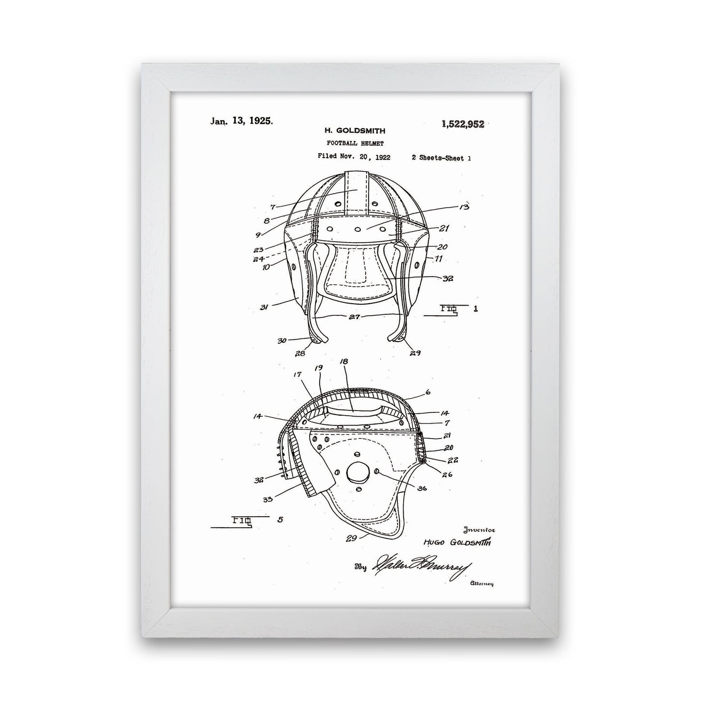 Football Helmet Patent Art Print by Jason Stanley White Grain
