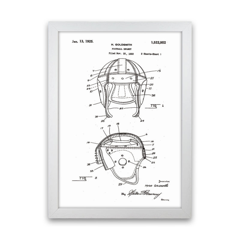 Football Helmet Patent Art Print by Jason Stanley White Grain