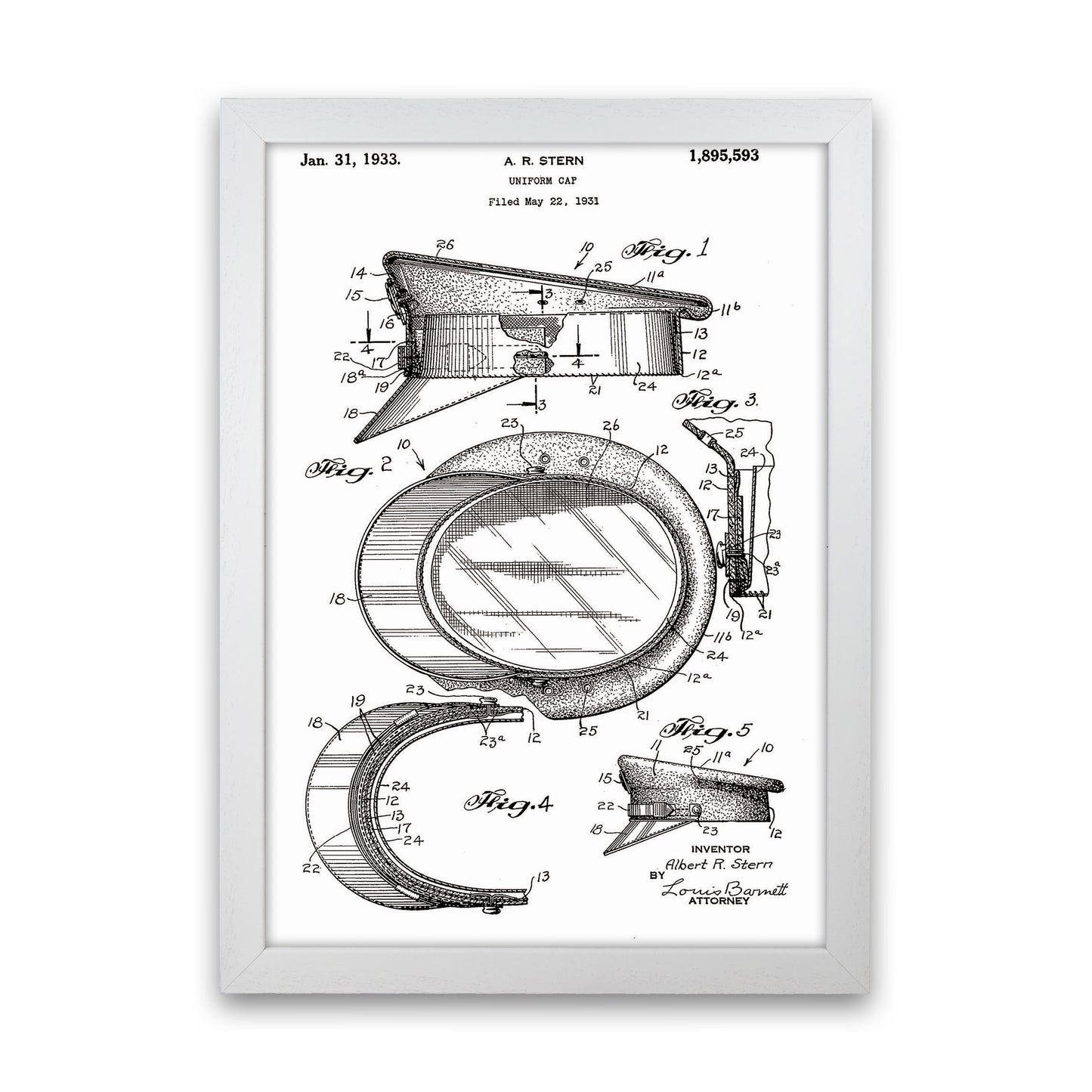 Police Man Hat Patent Art Print by Jason Stanley White Grain
