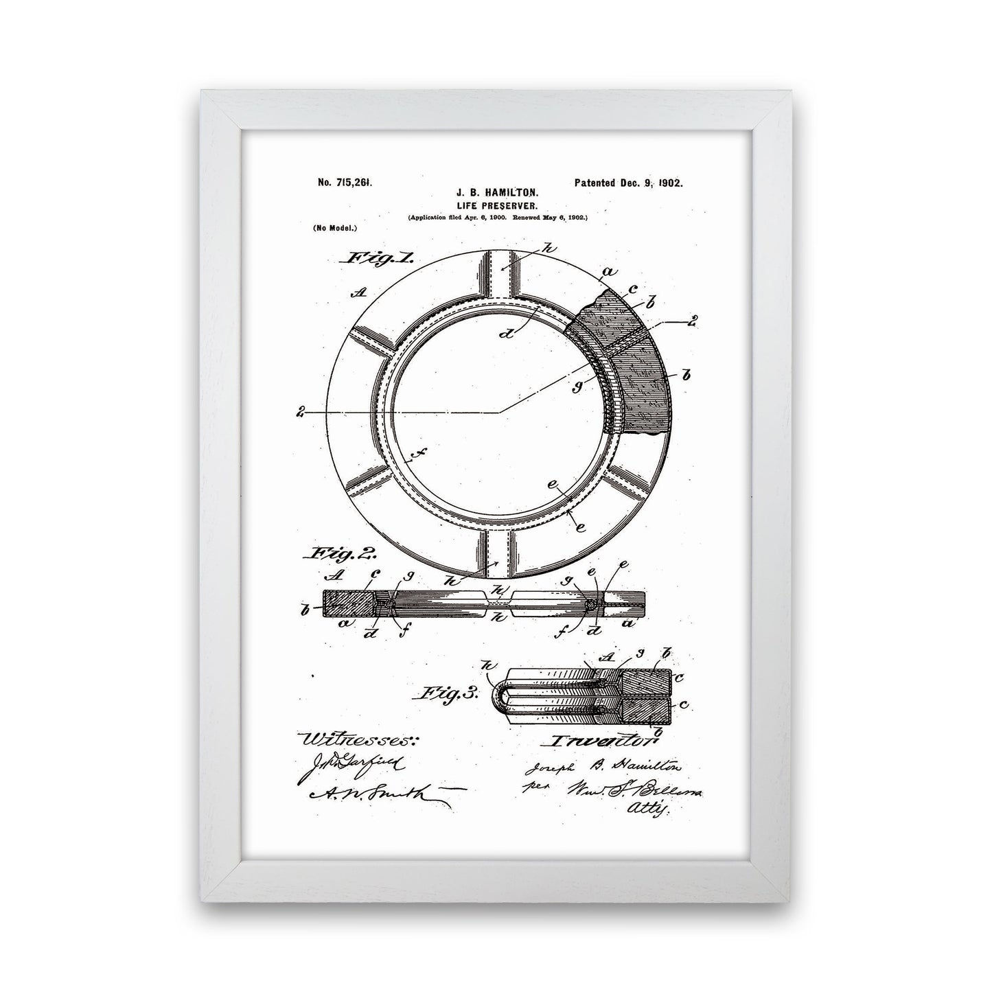 Life Preserver Patent Art Print by Jason Stanley White Grain