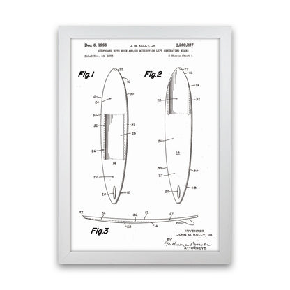 Surfboard Patent White Art Print by Jason Stanley White Grain