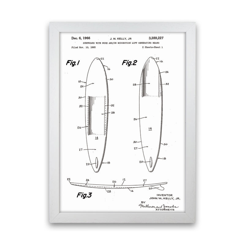 Surfboard Patent White Art Print by Jason Stanley White Grain