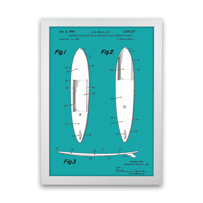 Surfboard Patent Blue Art Print by Jason Stanley White Grain
