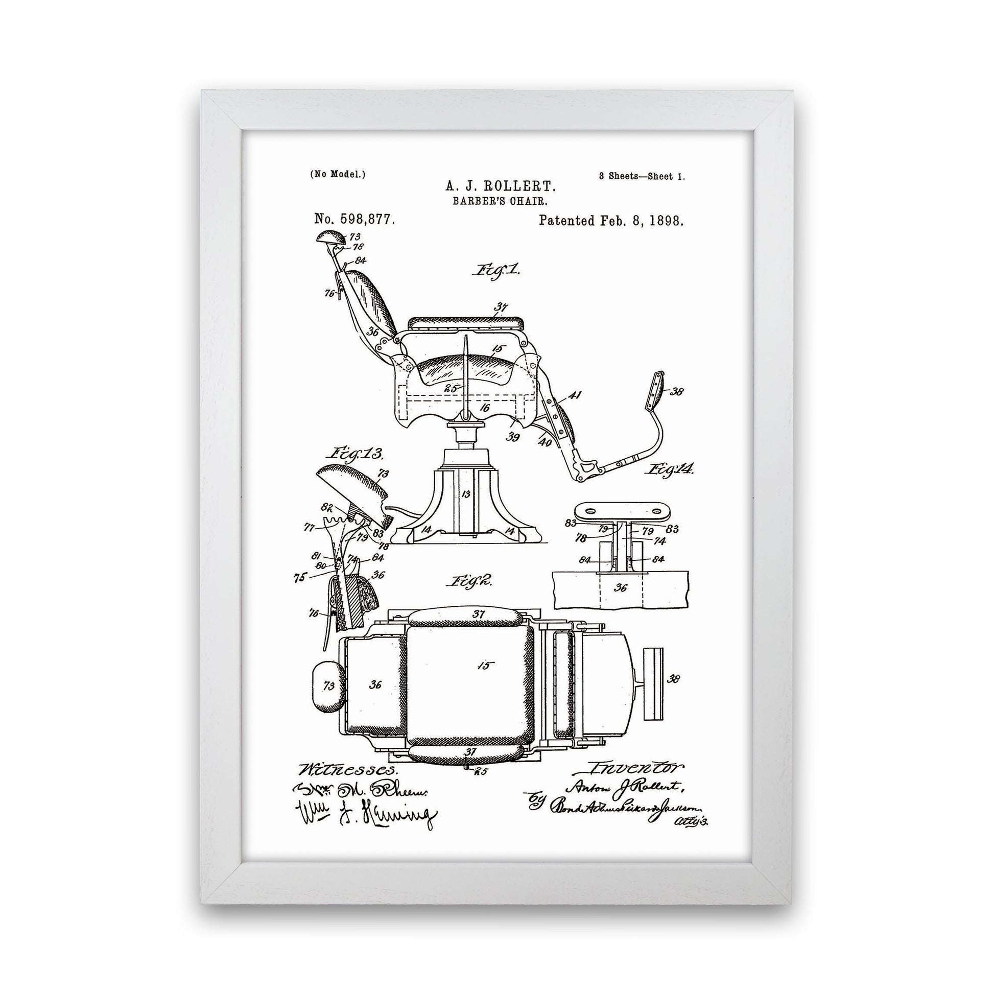 Barber Chair Patent Art Print by Jason Stanley White Grain