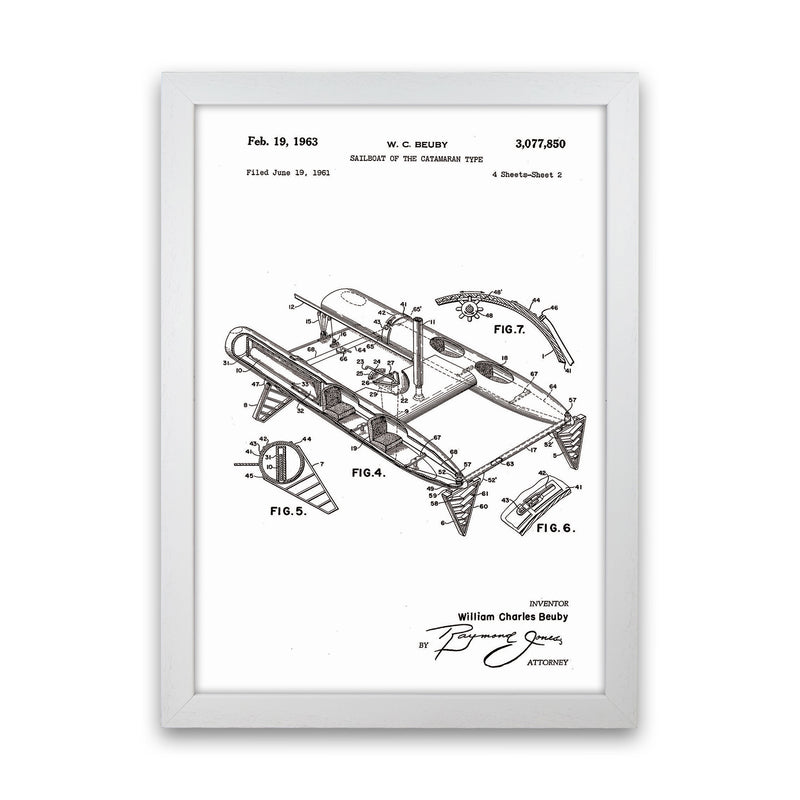 Catamaran Patent Art Print by Jason Stanley White Grain