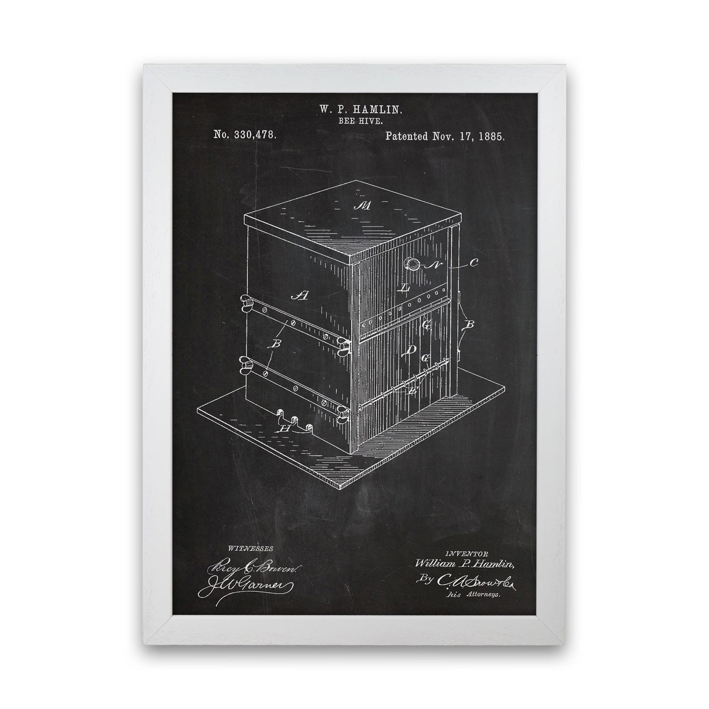 Bee Hive Patent Art Print by Jason Stanley White Grain