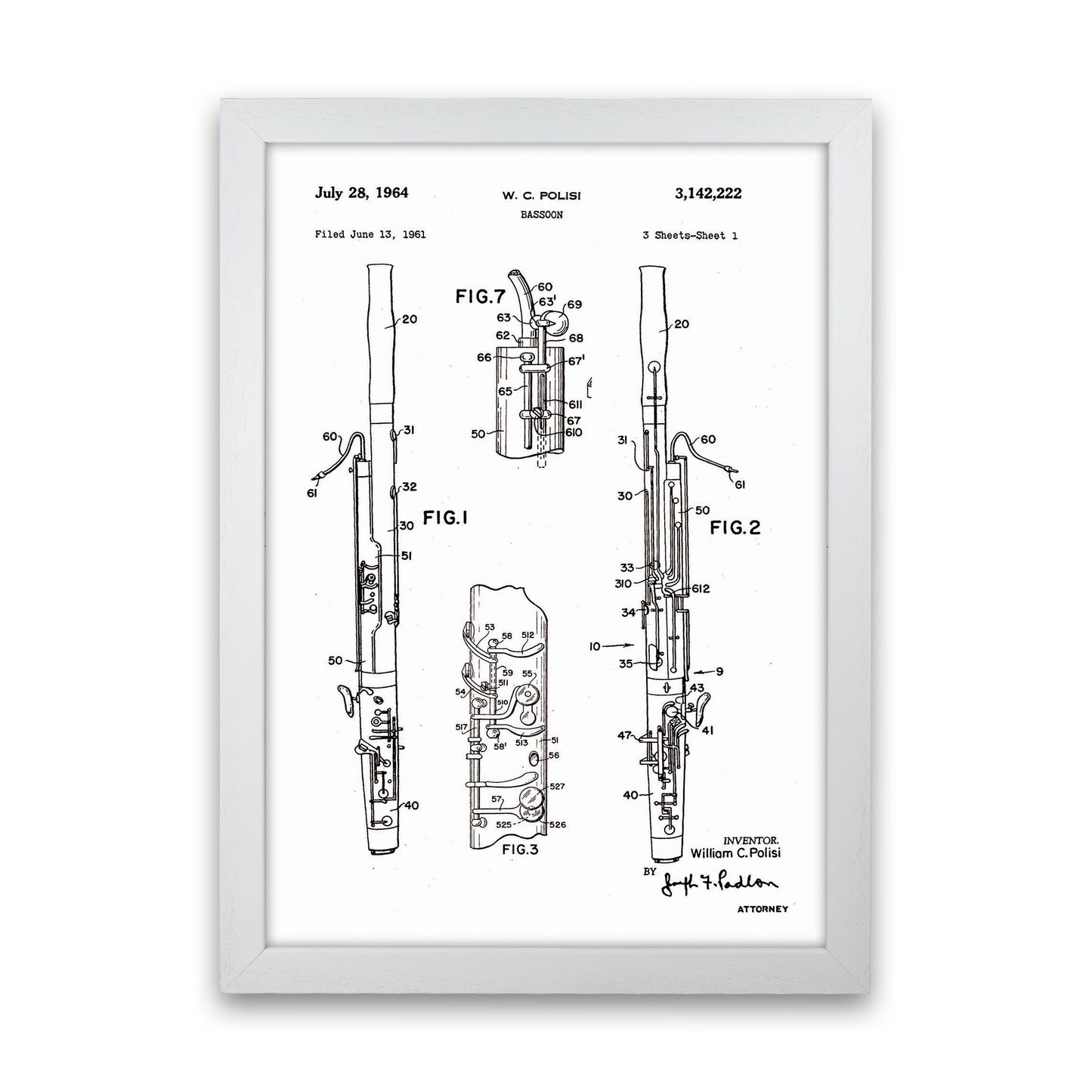 Bassoon Patent Art Print by Jason Stanley White Grain
