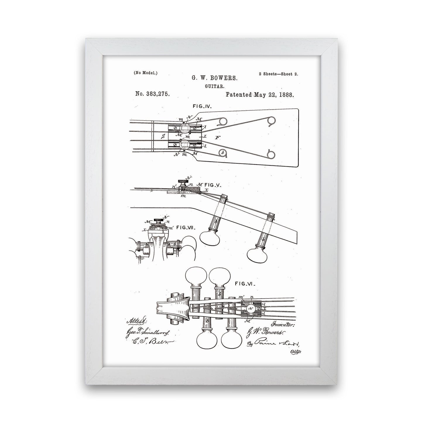 Guitar Patent Art Print by Jason Stanley White Grain