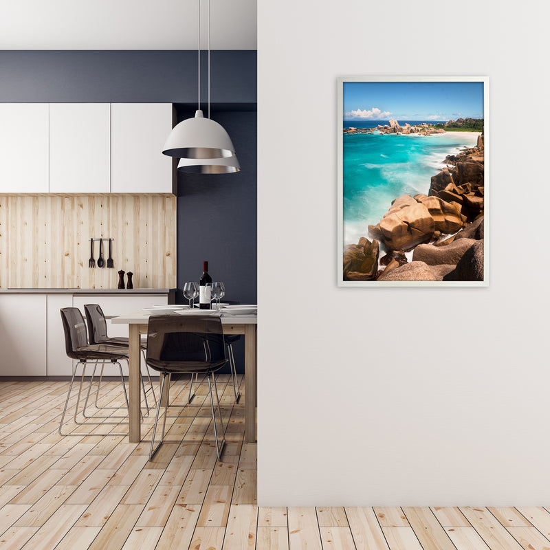 Secret Beach Portrait Art Print by Karsten Wrobel A1 Oak Frame