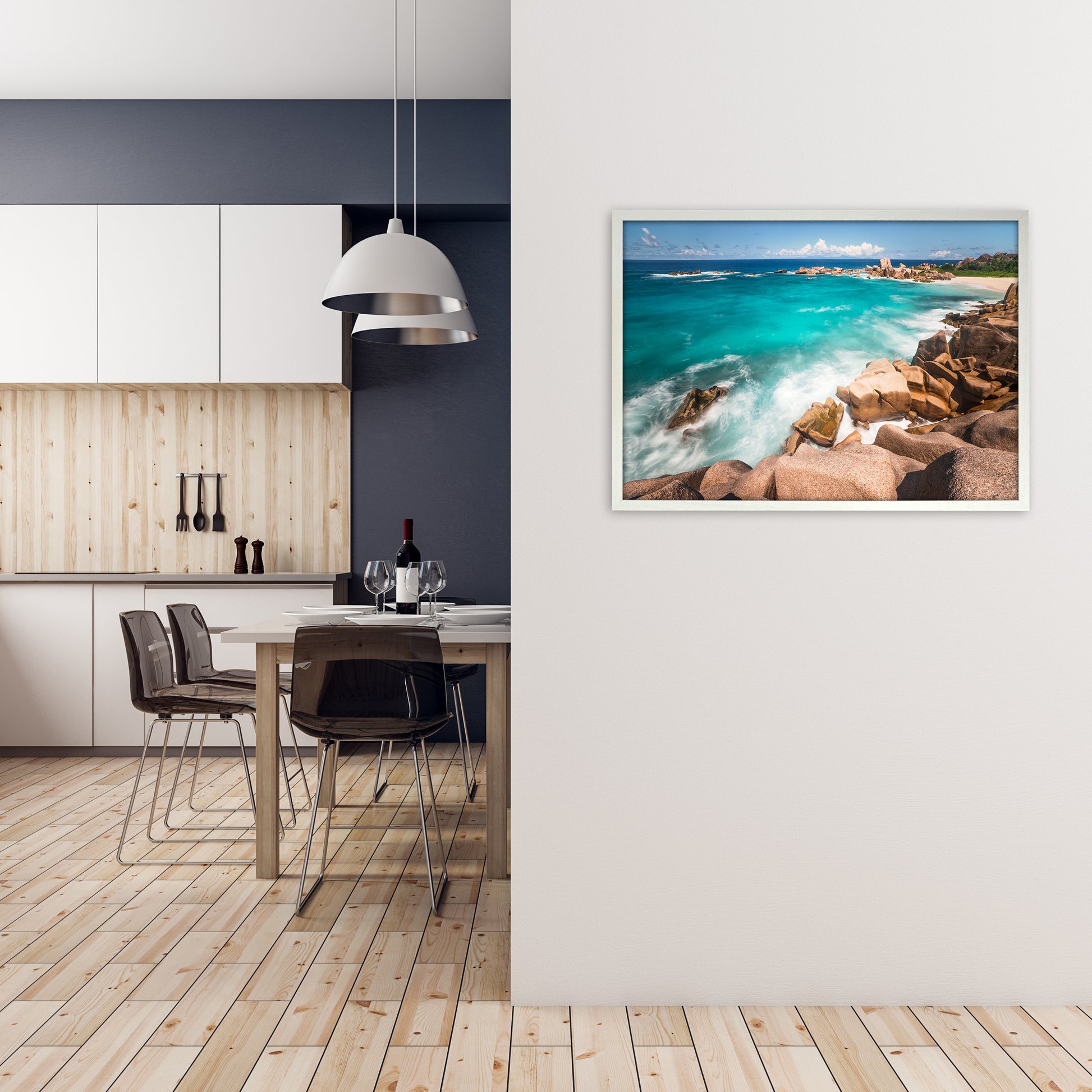 Secret Beach Landscape Art Print by Karsten Wrobel A1 Oak Frame