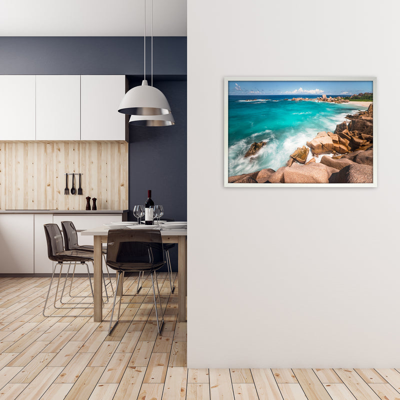 Secret Beach Landscape Art Print by Karsten Wrobel A1 Oak Frame