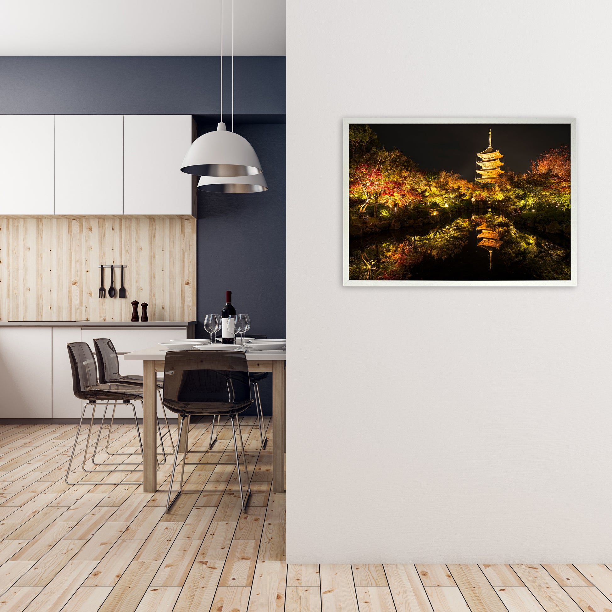 Kyoto Fire Landscape Art Print by Karsten Wrobel A1 Oak Frame