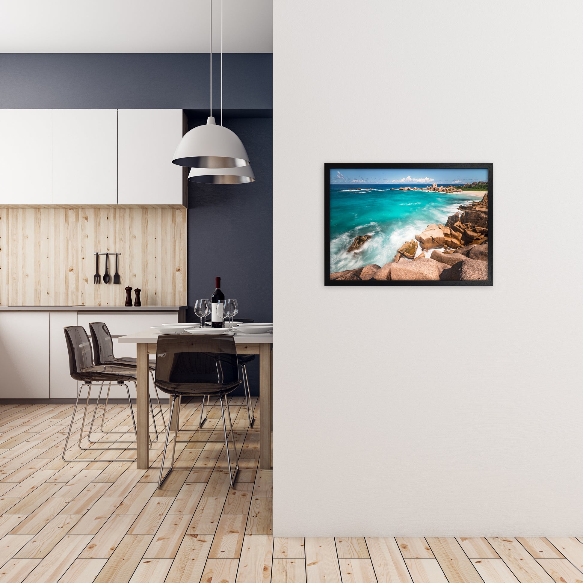 Secret Beach Landscape Art Print by Karsten Wrobel A2 White Frame