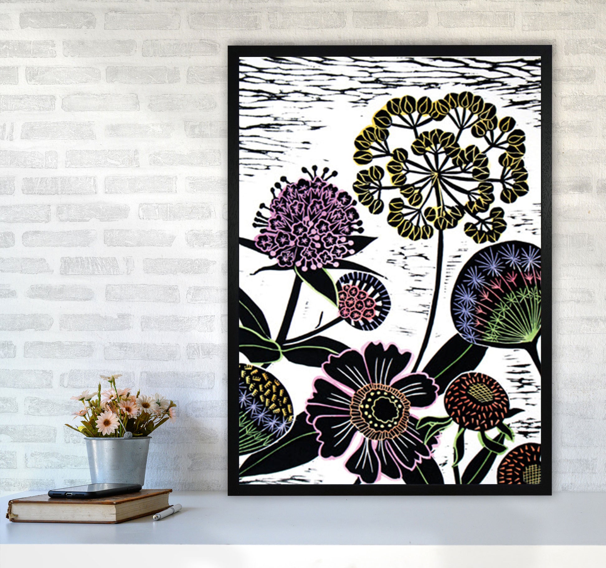 Autumn Seeds Art Print by Kate Heiss A1 White Frame