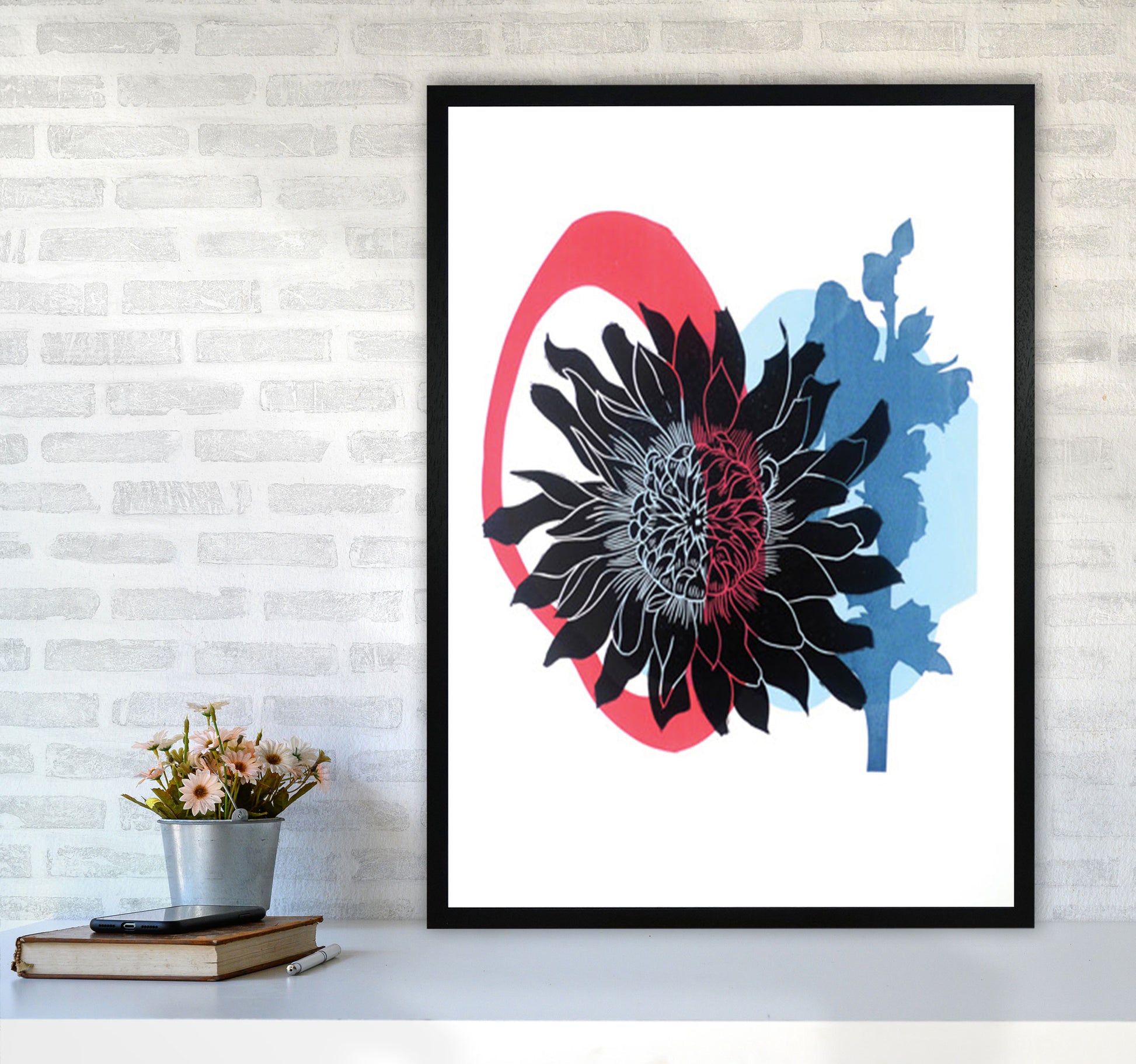 Dahlia PLpostcard Art Print by Kate Heiss A1 White Frame