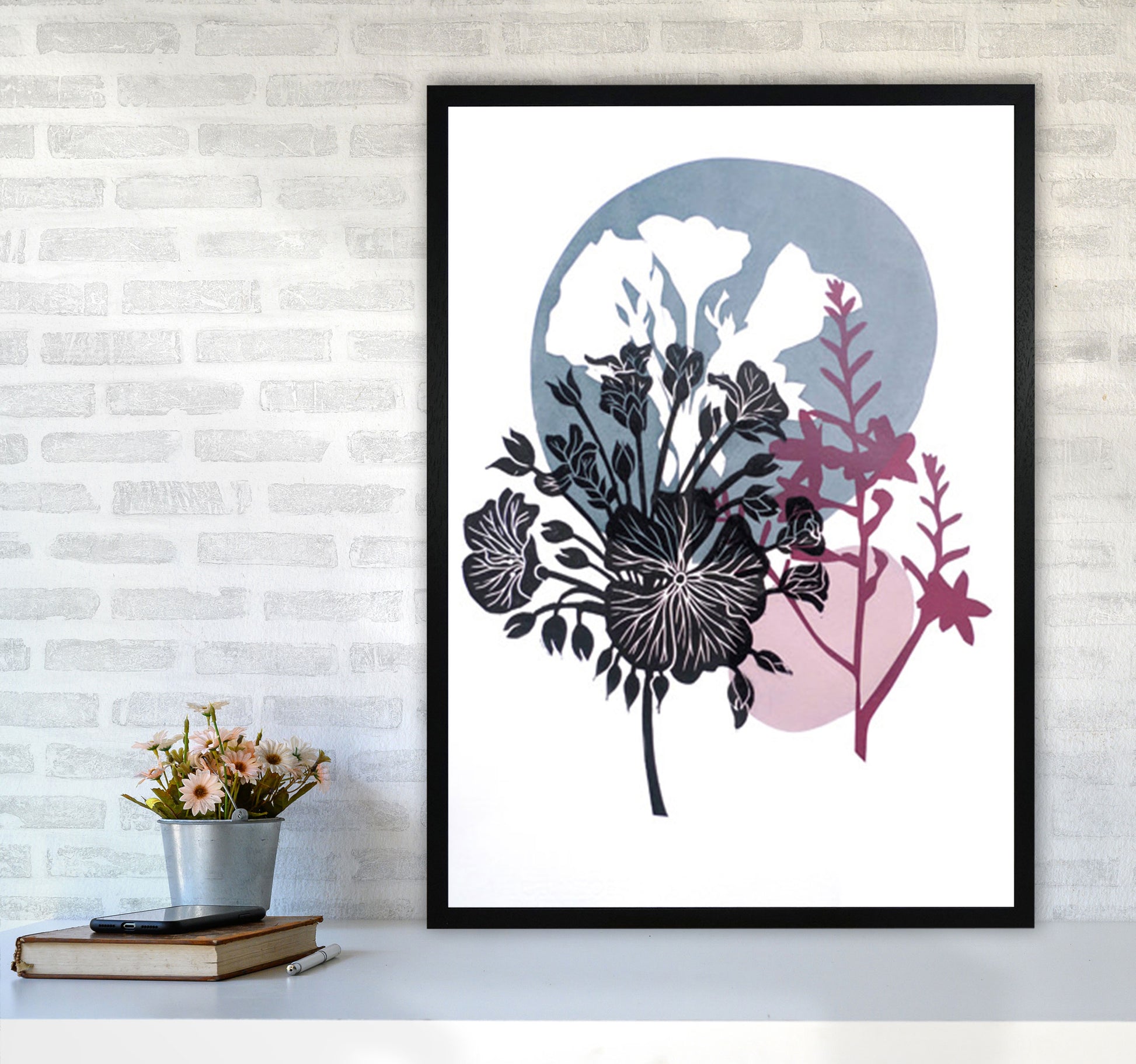 Montbretia postcard Art Print by Kate Heiss A1 White Frame