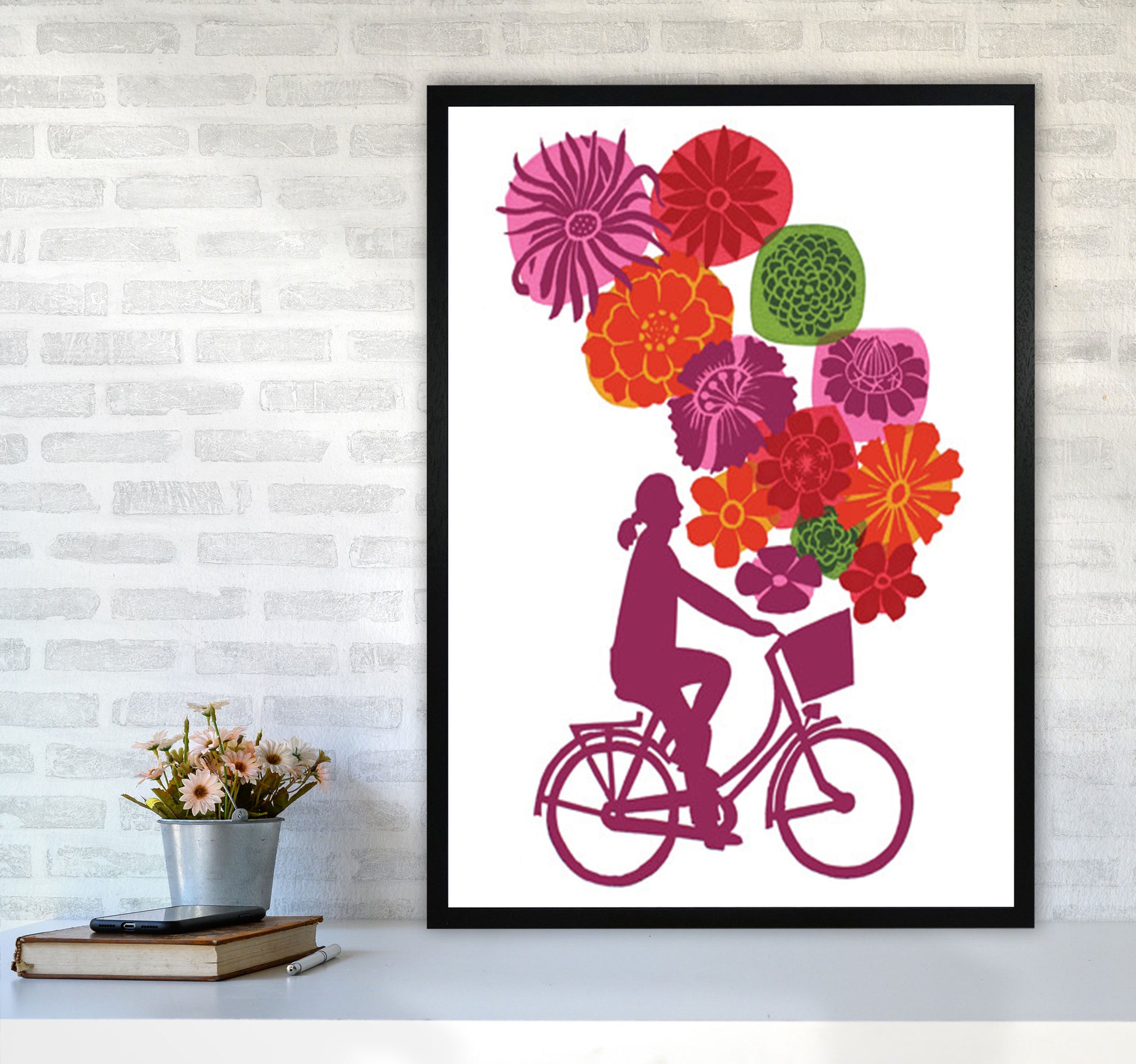 Bike Blooms Art Print by Kate Heiss A1 White Frame