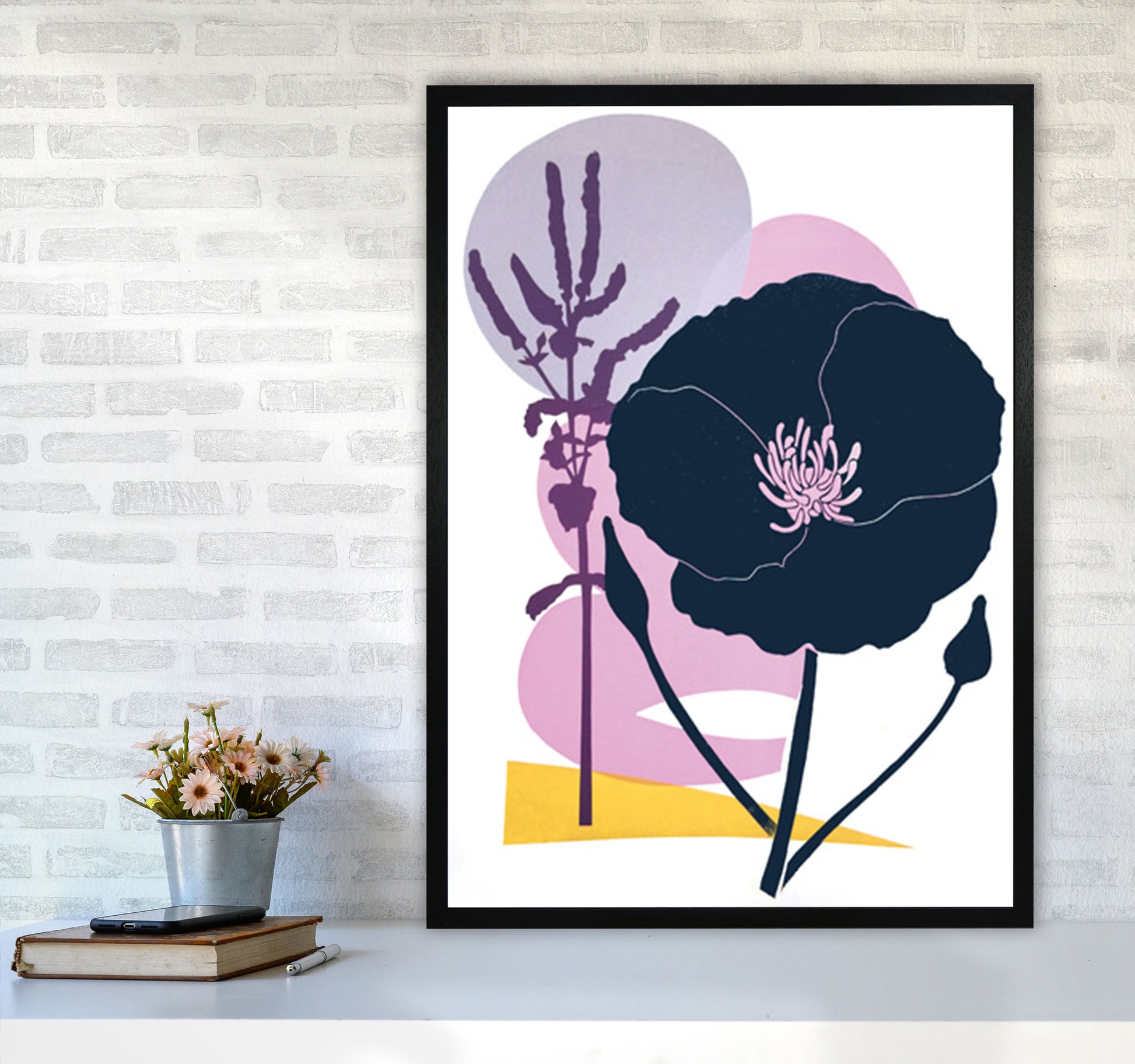 California Poppy postcard Art Print by Kate Heiss A1 White Frame