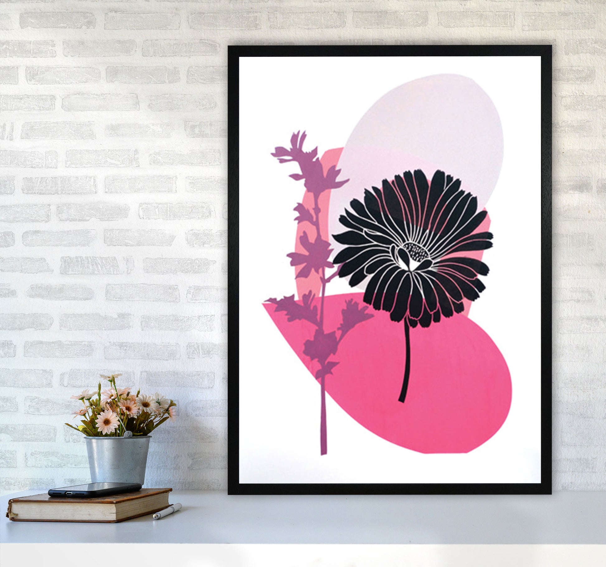 Calendula & Mallow Art Print by Kate Heiss A1 White Frame