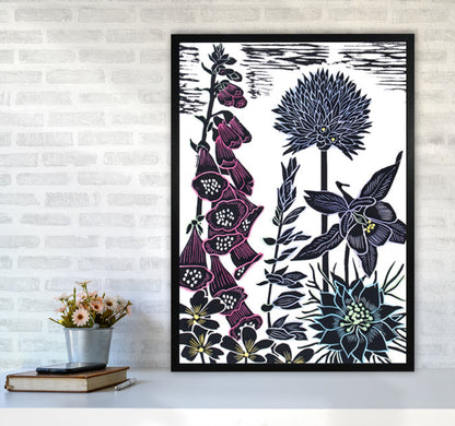 Foxgloves Art Print by Kate Heiss A1 White Frame