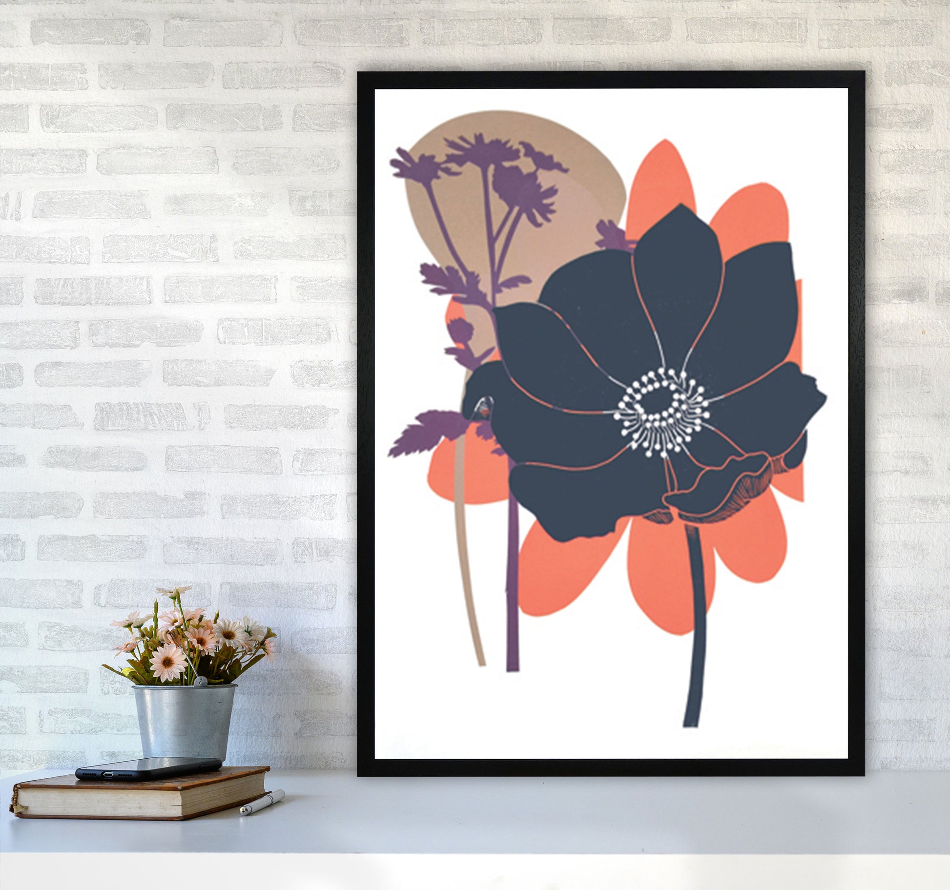 Anemone Coronaria Art Print by Kate Heiss A1 White Frame