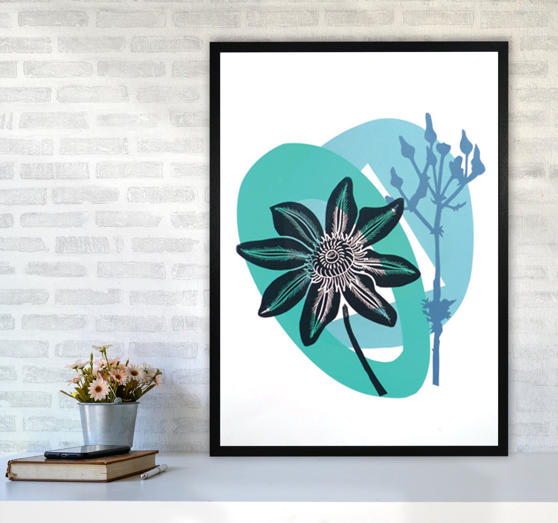 Clematis & Ragwort postcard Art Print by Kate Heiss A1 White Frame