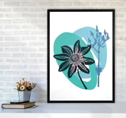 Clematis & Ragwort postcard Art Print by Kate Heiss A1 White Frame