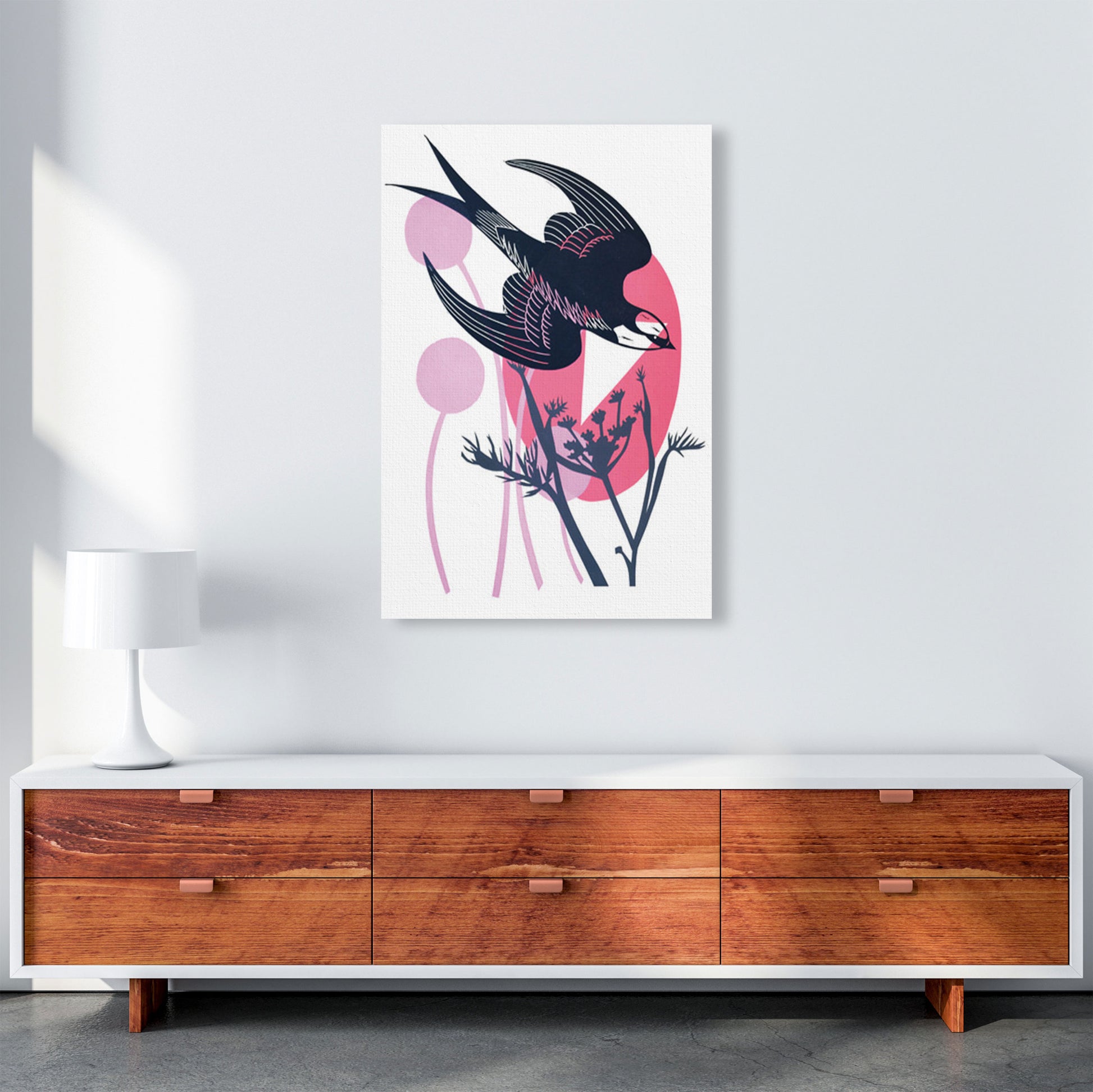 Swallow & Wild Fennel postcard Art Print by Kate Heiss A1 Canvas