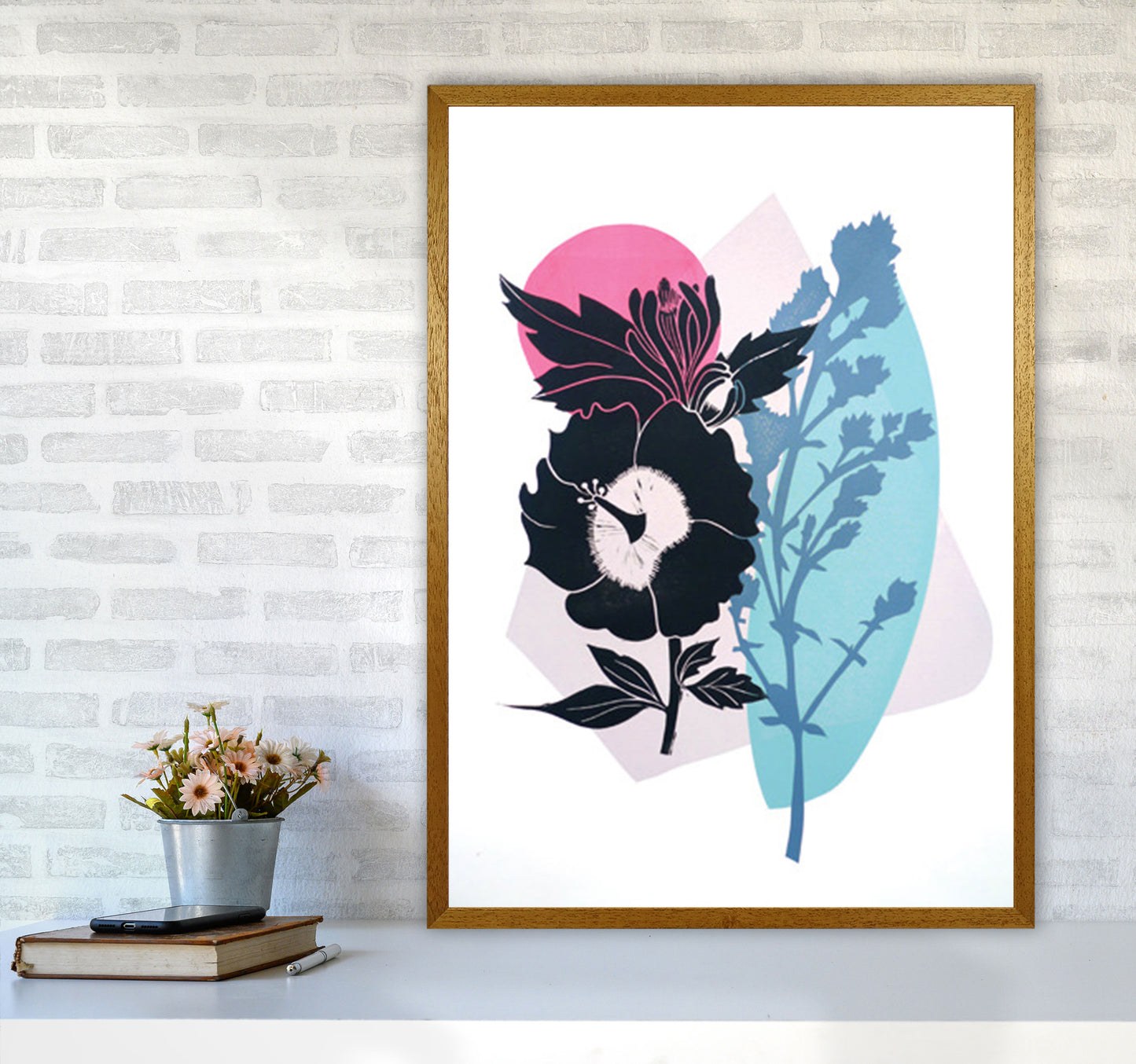 Hibiscus & Feverfew postcard Art Print by Kate Heiss A1 Print Only