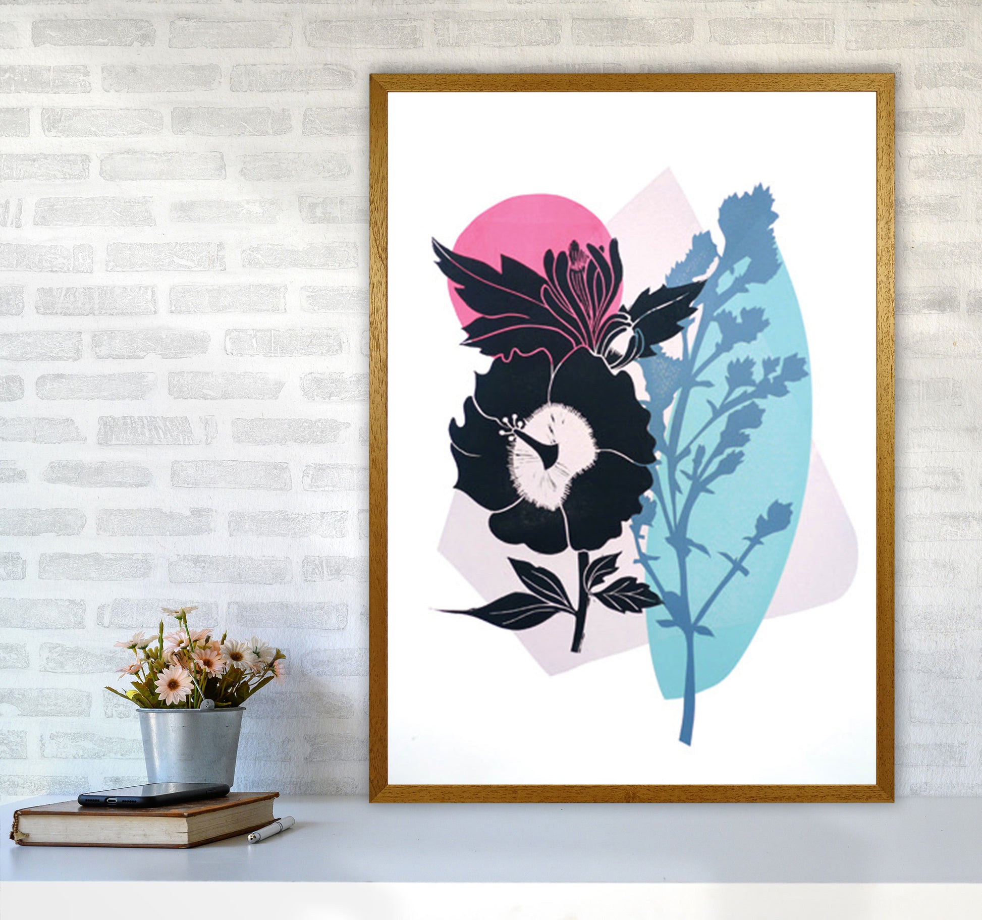 Hibiscus & Feverfew postcard Art Print by Kate Heiss A1 Print Only