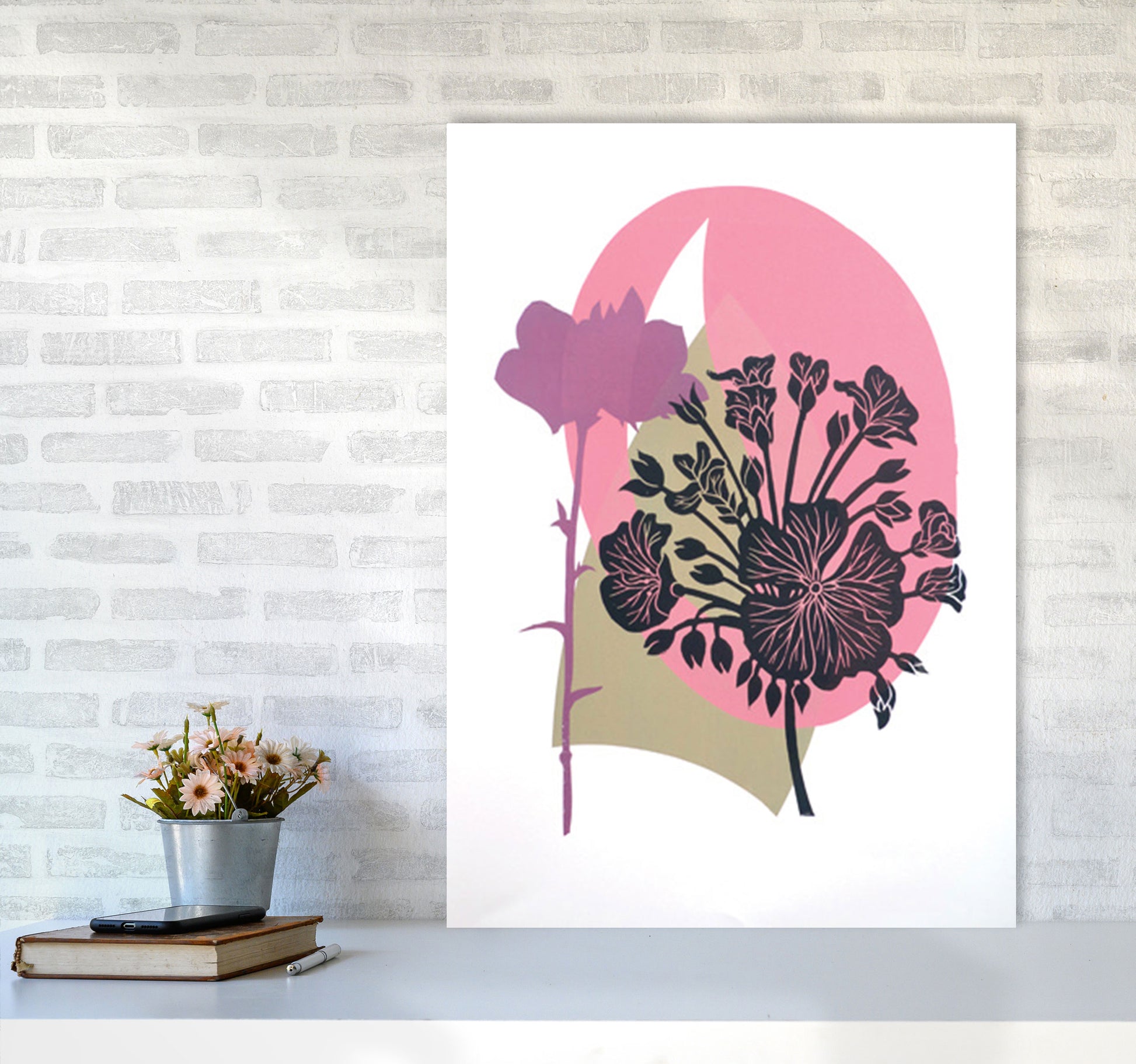 Geranium & Campanula Art Print by Kate Heiss A1 Black Frame