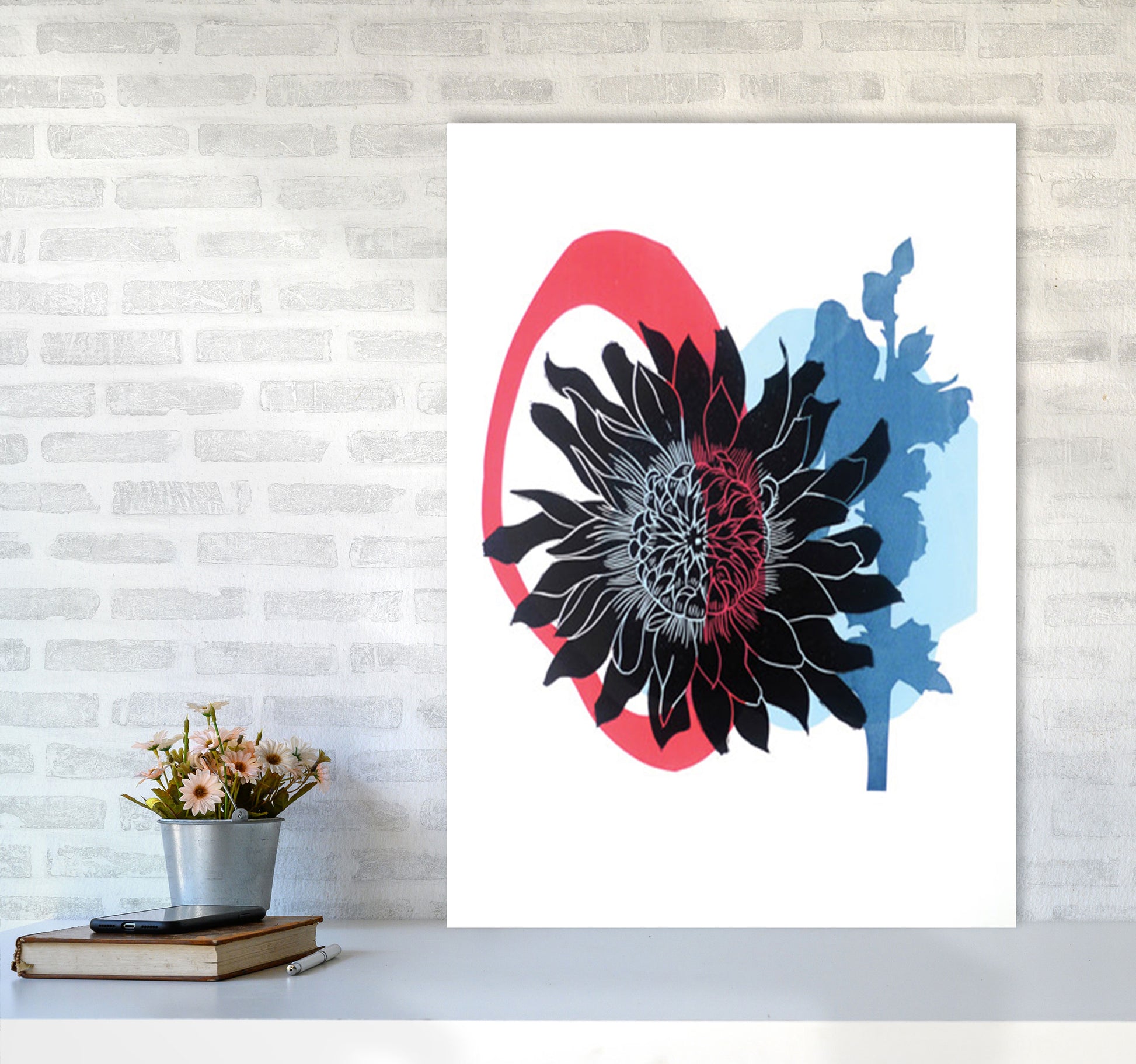 Dahlia PLpostcard Art Print by Kate Heiss A1 Black Frame