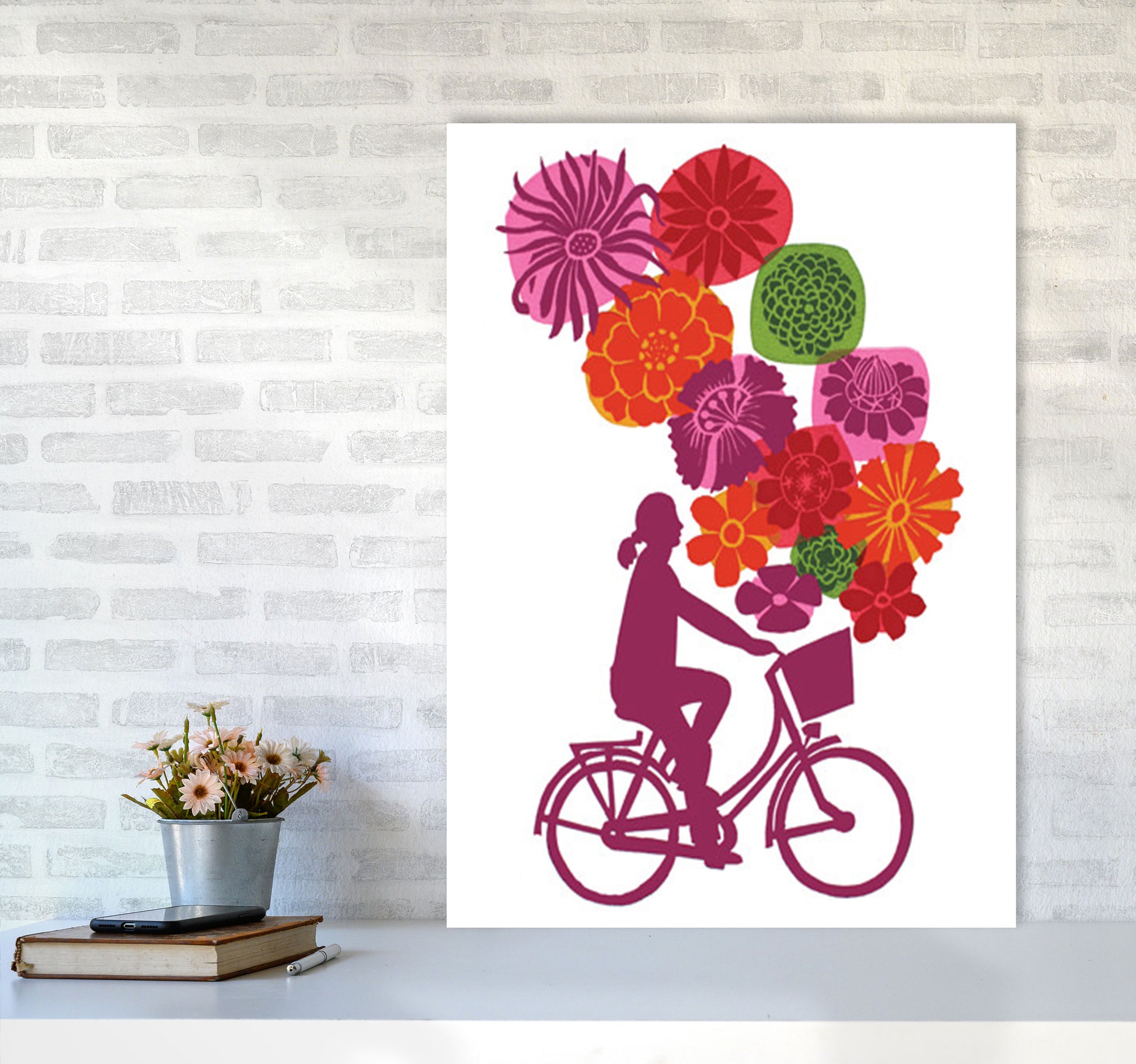 Bike Blooms Art Print by Kate Heiss A1 Black Frame