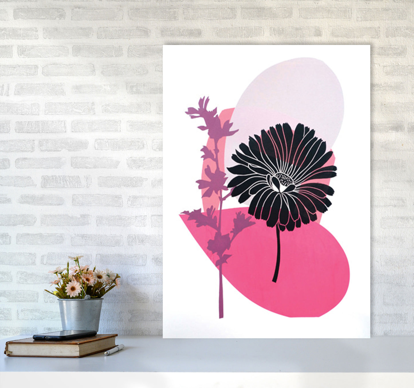 Calendula & Mallow Art Print by Kate Heiss A1 Black Frame