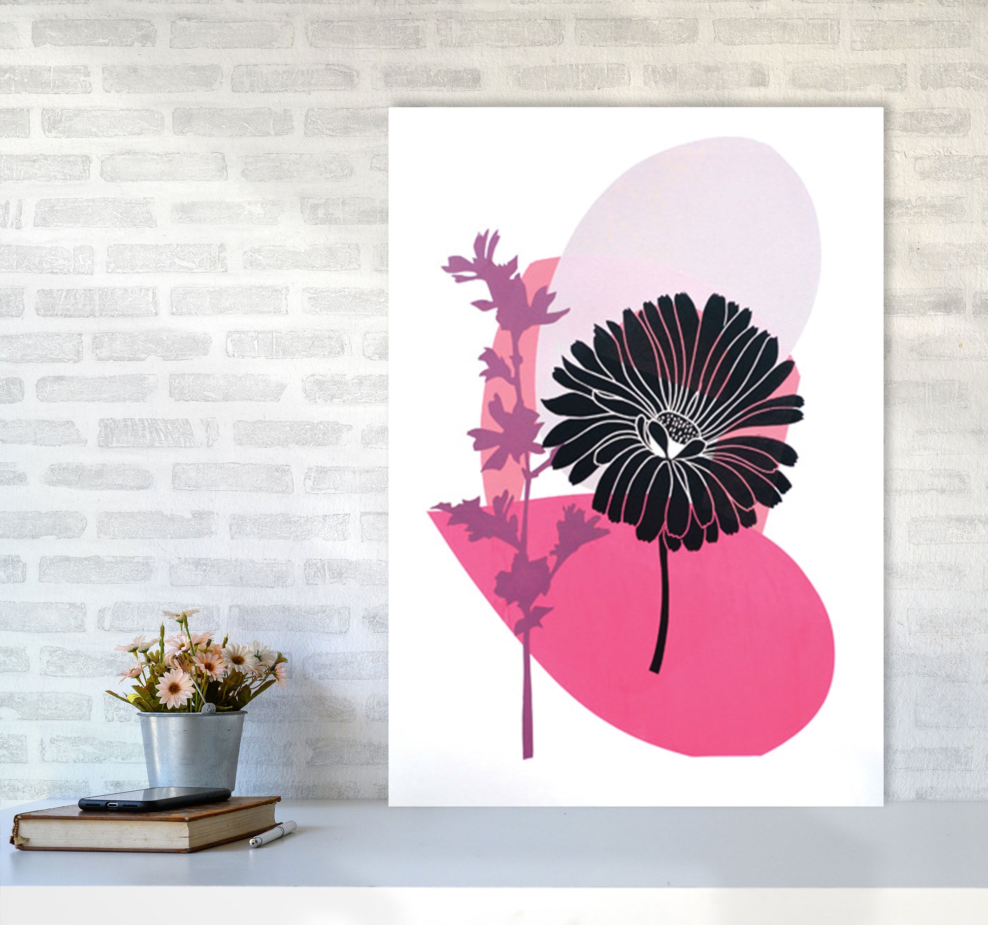 Calendula & Mallow Art Print by Kate Heiss A1 Black Frame