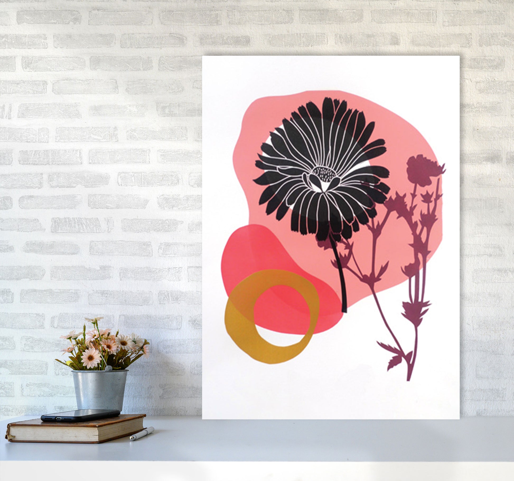 Calendula Officinalis postcard Art Print by Kate Heiss A1 Black Frame