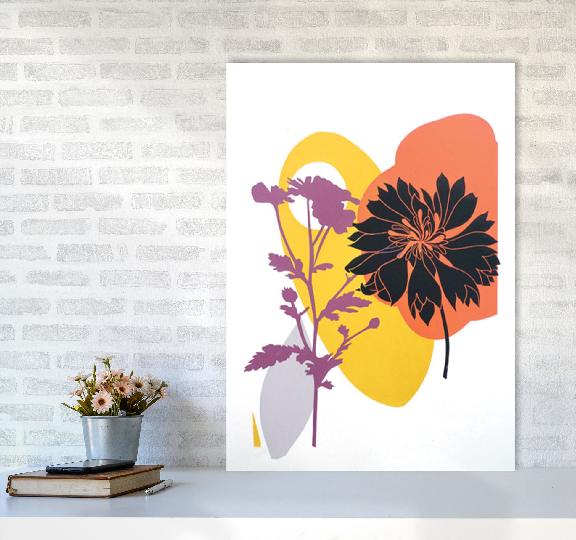 Scabiosa & Daisy Art Print by Kate Heiss A1 Black Frame