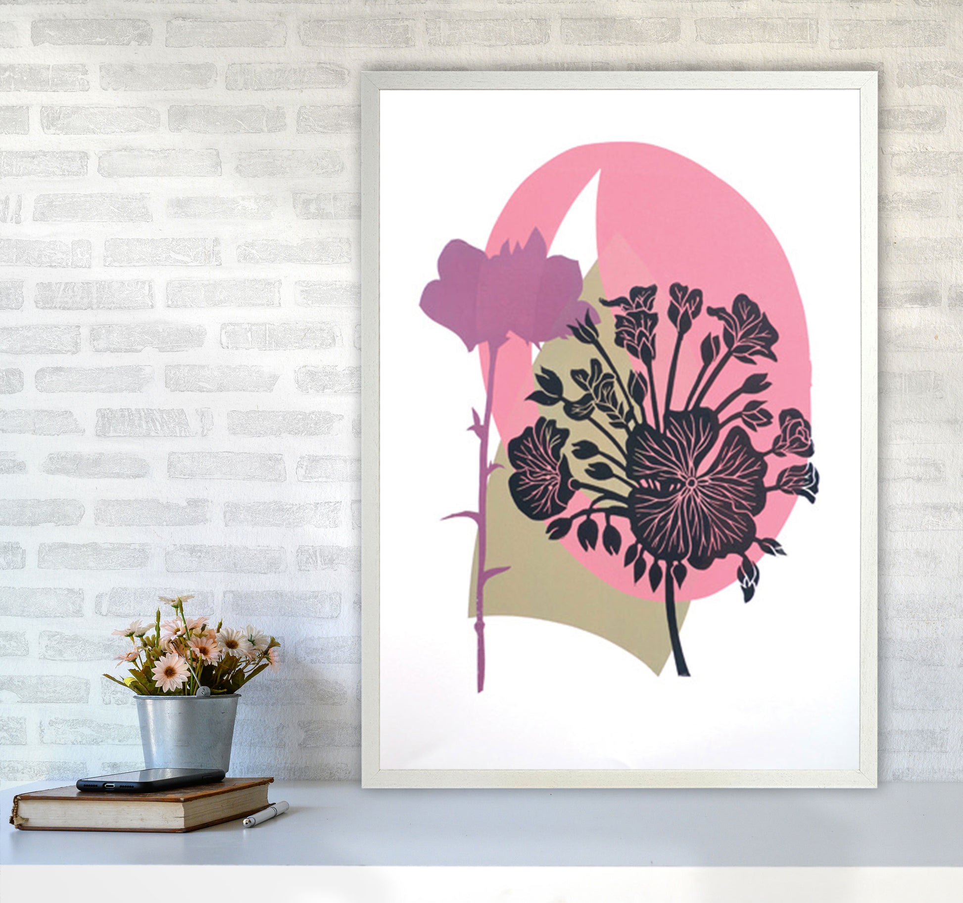 Geranium & Campanula Art Print by Kate Heiss A1 Oak Frame