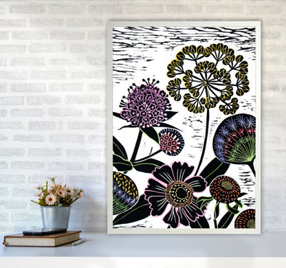 Autumn Seeds Art Print by Kate Heiss A1 Oak Frame