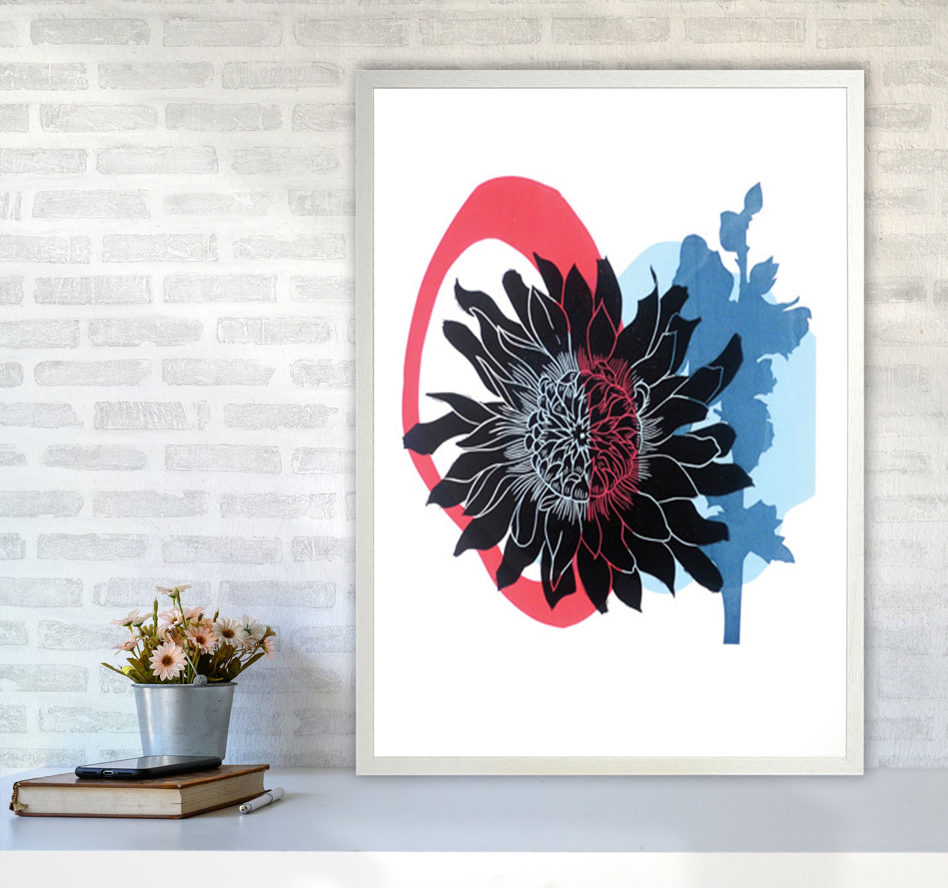 Dahlia PLpostcard Art Print by Kate Heiss A1 Oak Frame