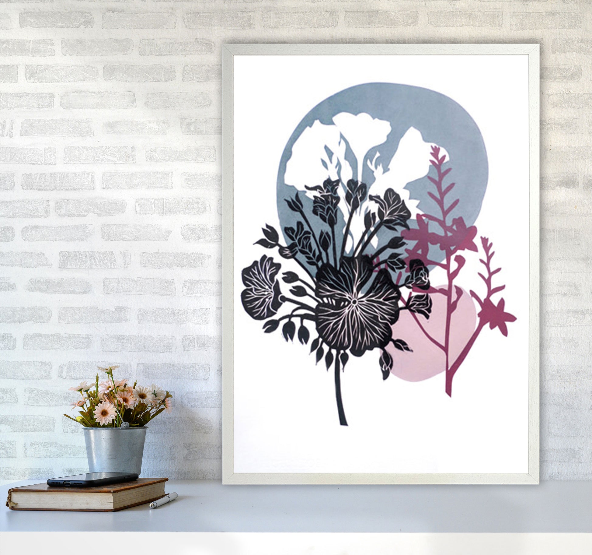 Montbretia postcard Art Print by Kate Heiss A1 Oak Frame