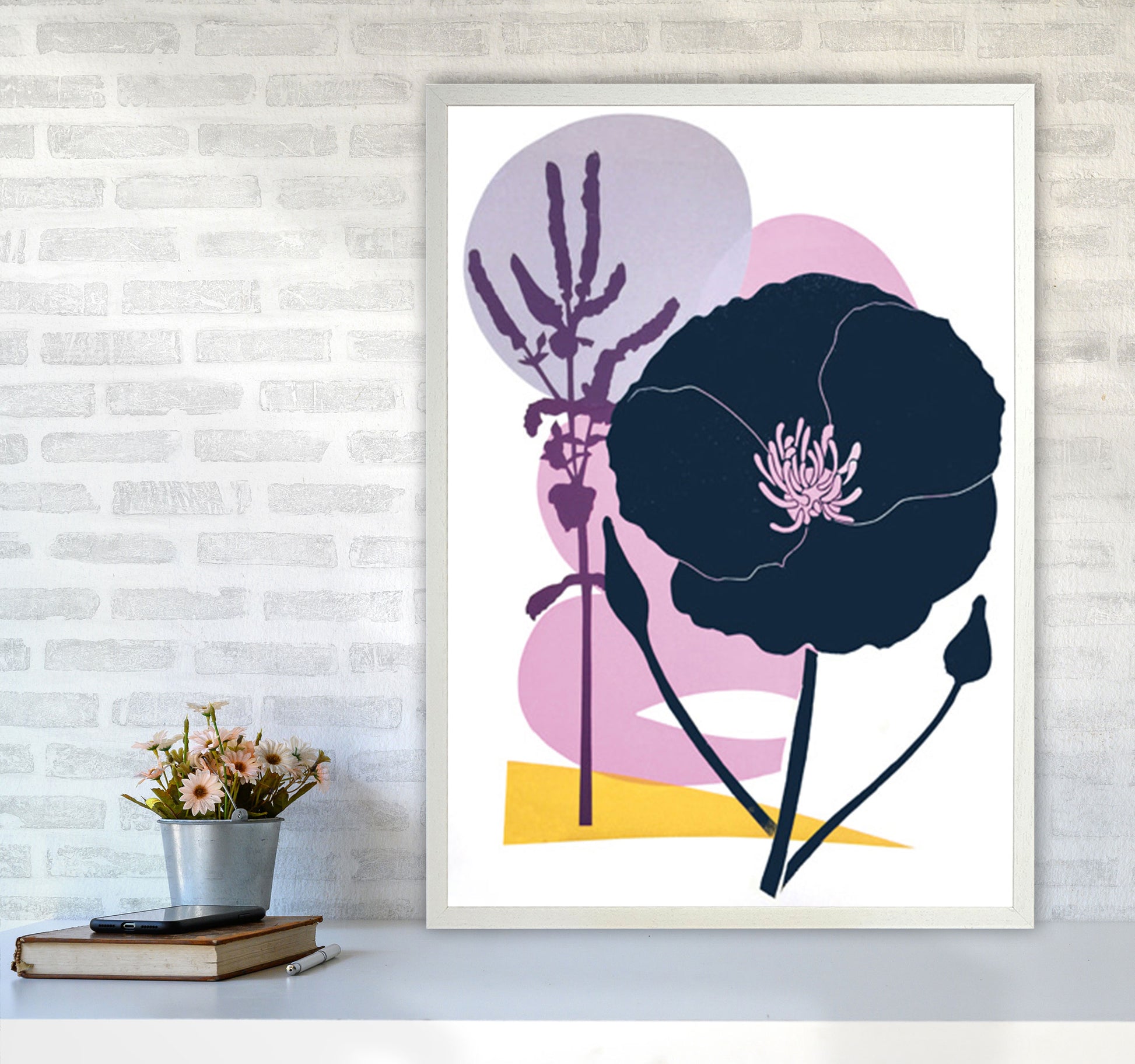 California Poppy postcard Art Print by Kate Heiss A1 Oak Frame