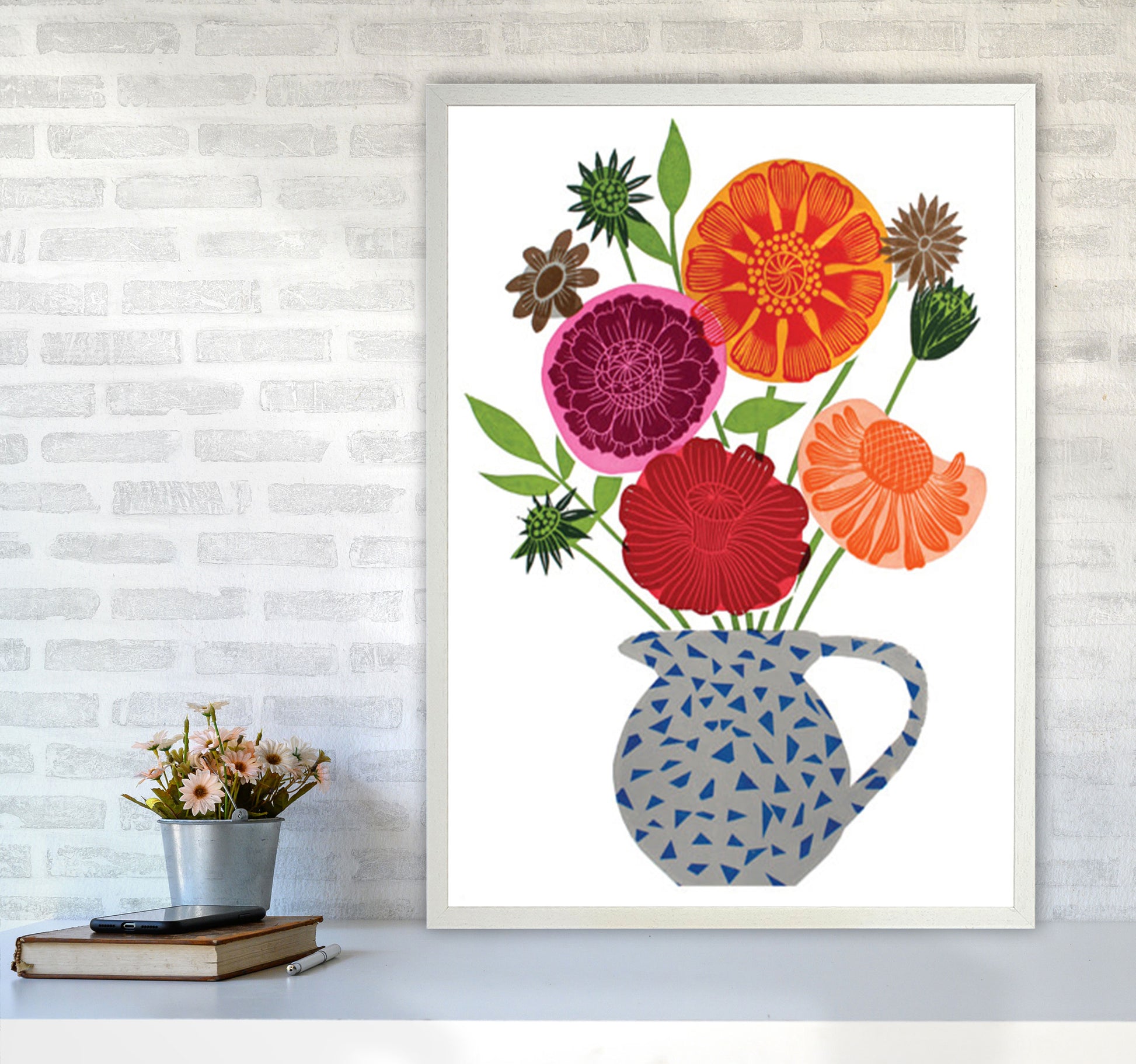 Big Happy Vase Art Print by Kate Heiss A1 Oak Frame