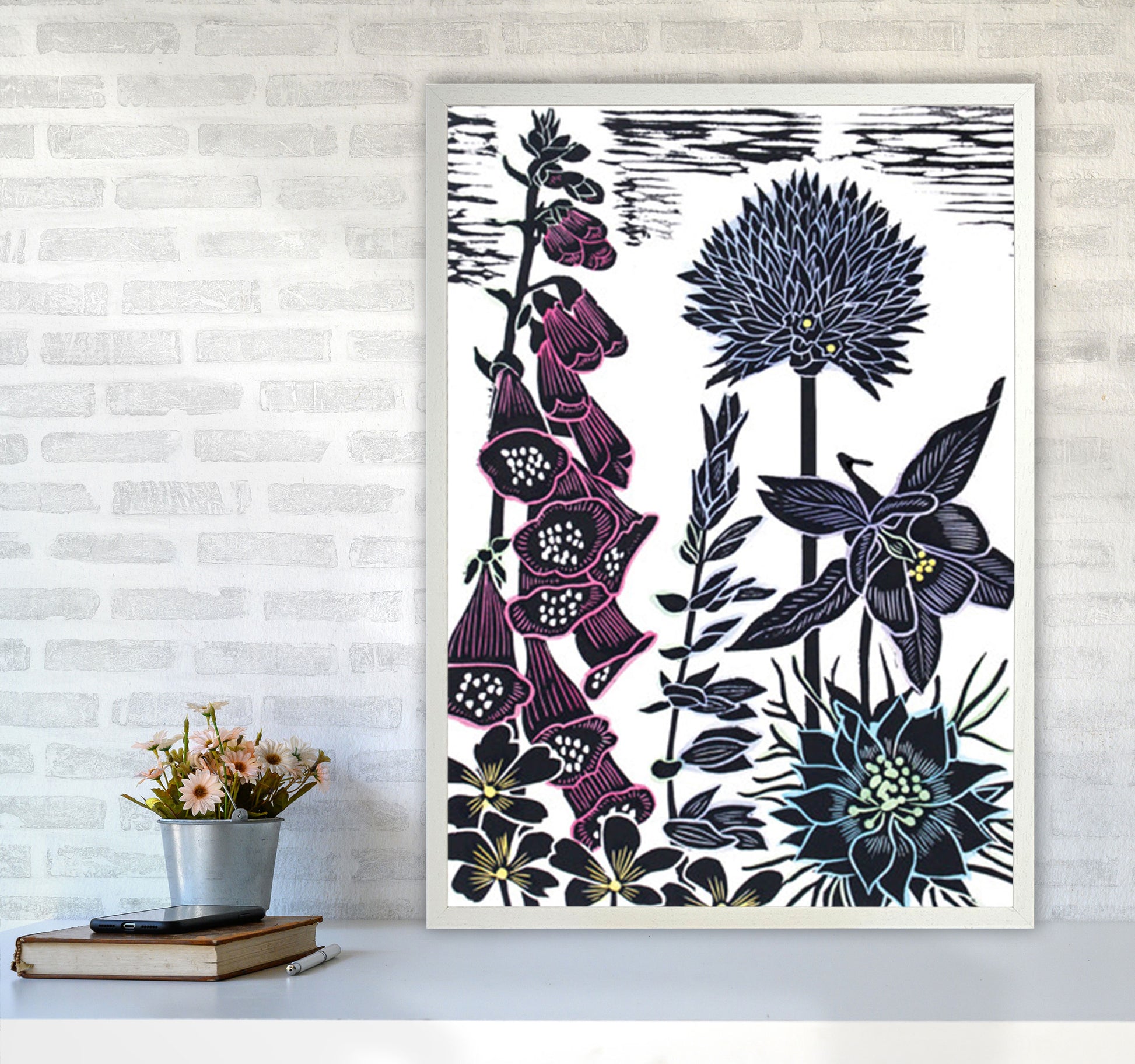 Foxgloves Art Print by Kate Heiss A1 Oak Frame