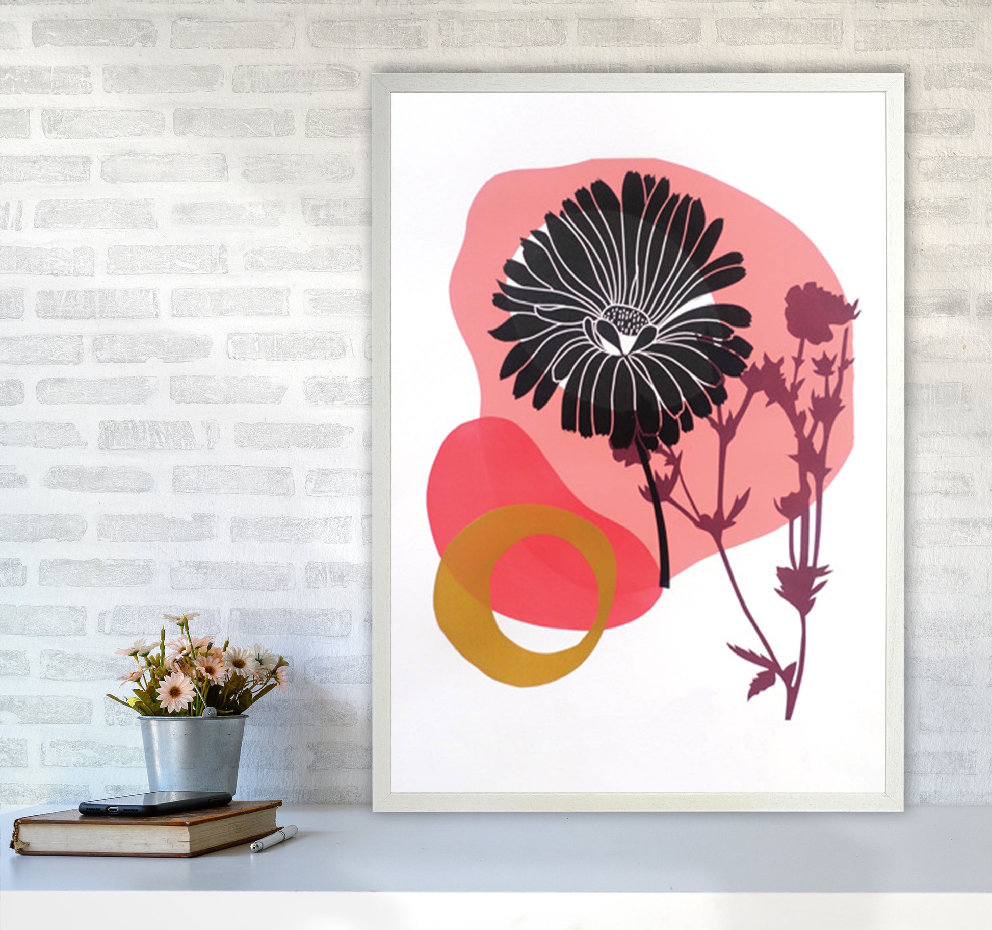 Calendula Officinalis postcard Art Print by Kate Heiss A1 Oak Frame